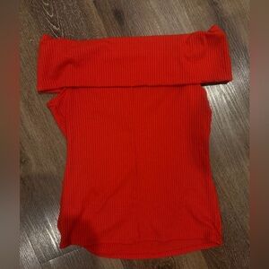 Off-Shoulder Ribbed Red Tube Top
